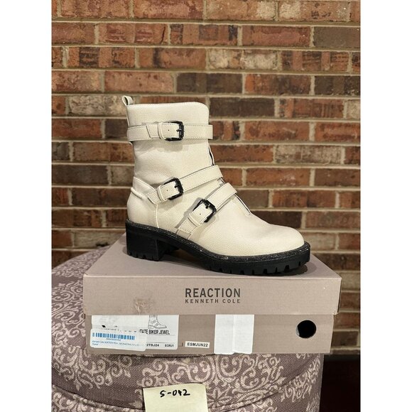 Kenneth Cole Reaction Women Tate Biker Jewel Lug Sole Booties Boot Ecru Size 6.5 - Picture 6 of 6